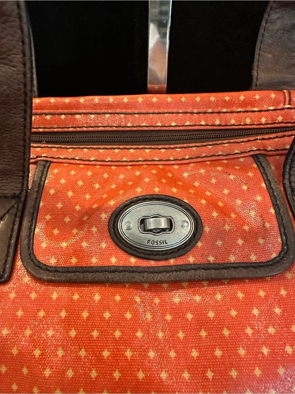 FOSSIL #075 Orange Tote Bag with Brown Handles
